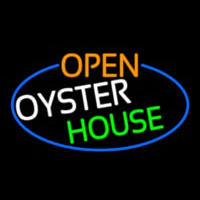 Open Oyster House Oval With Blue Border Neonreclame