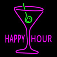 Pink Happy Hour With Wine Glass Neonreclame