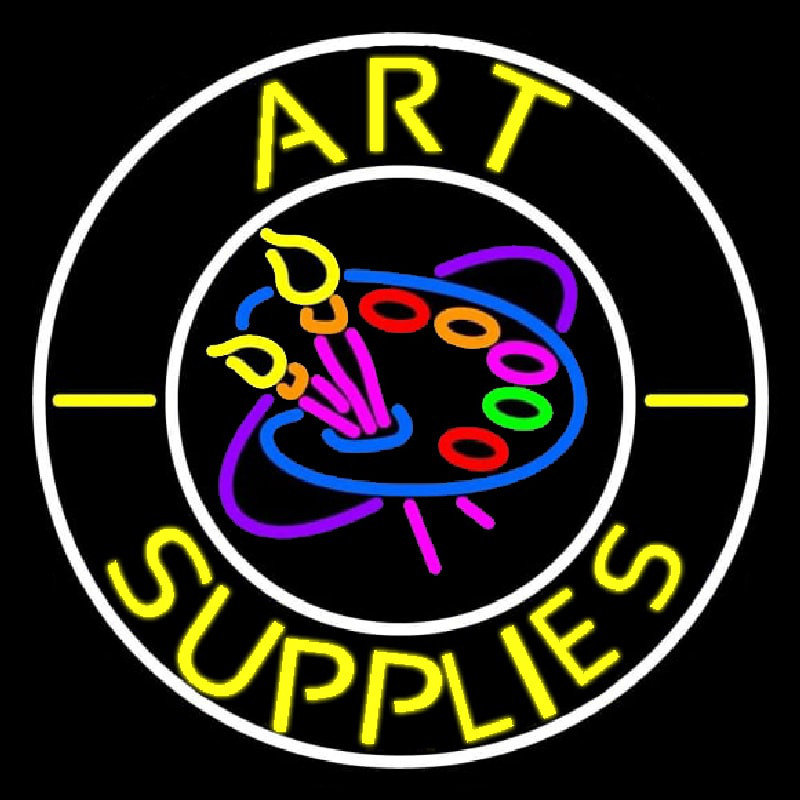 Art Supplies With White Circle Neonreclame