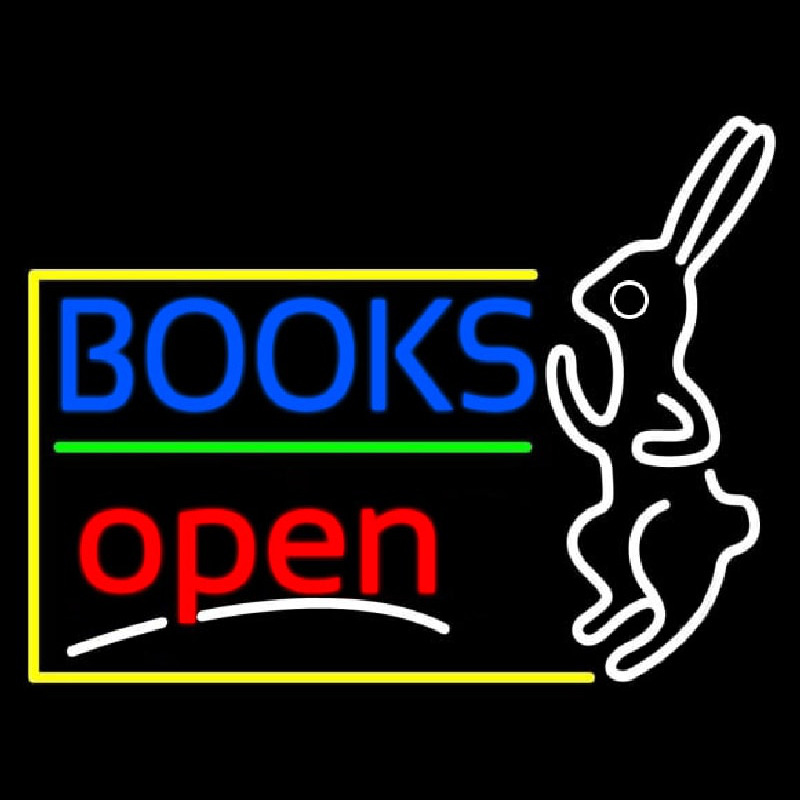 Blue Books With Rabbit Logo Open Neonreclame