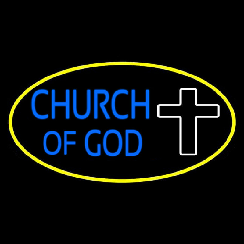 Blue Church Of God Yellow Border Neonreclame