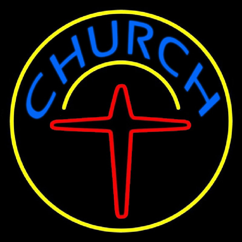 Blue Church With Cross Logo Neonreclame