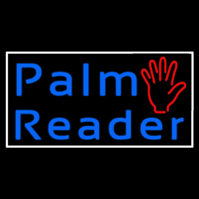 Blue Cursive Palm Reader White Border Neonreclame