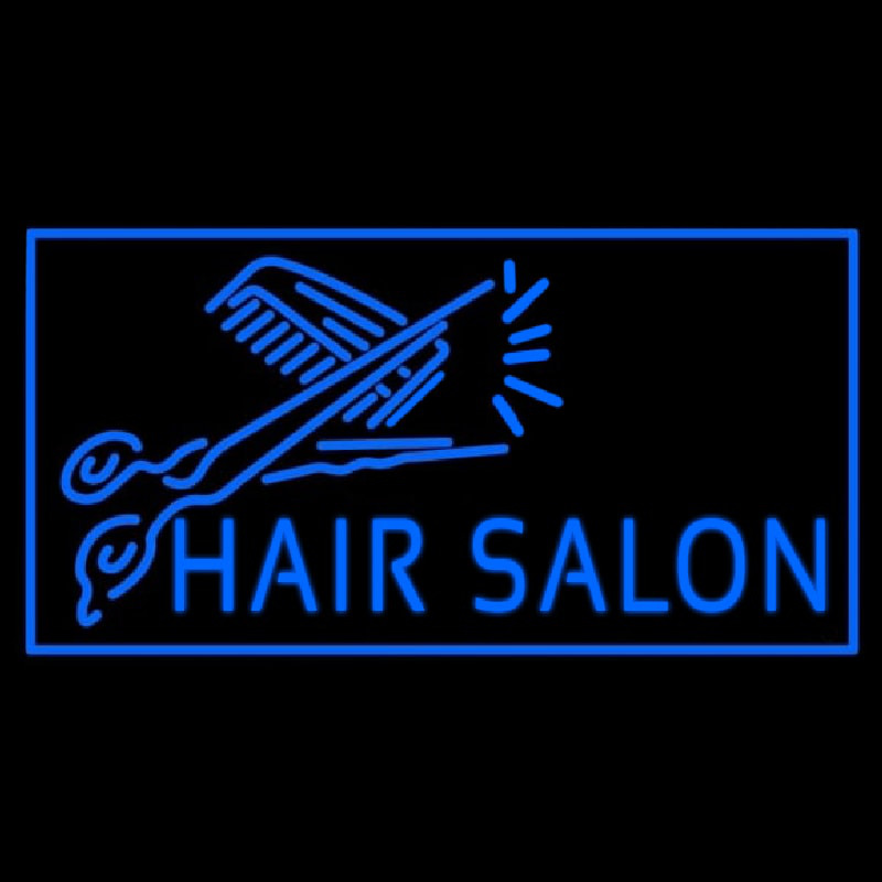 Blue Hair Salon With Scissor Neonreclame