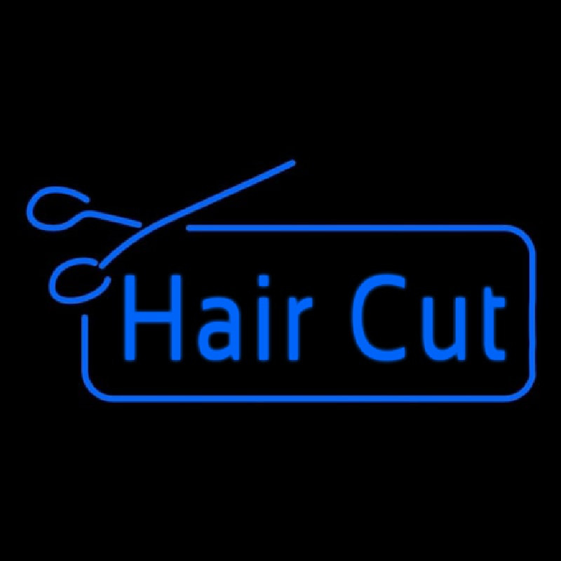 Blue Haircut With Scissor Neonreclame