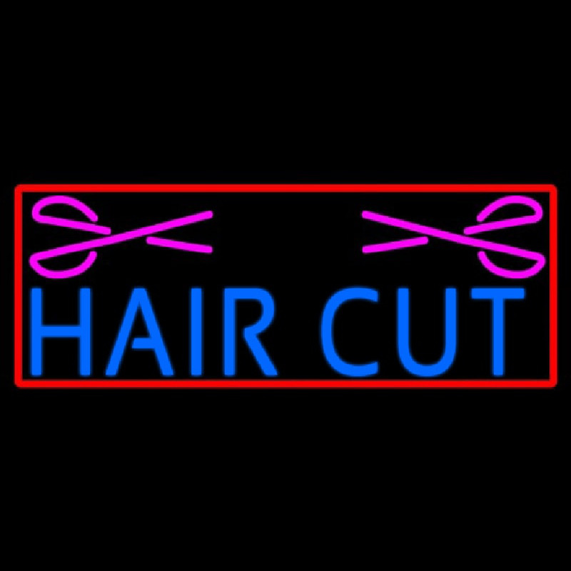 Blue Haircut With Scissor Neonreclame