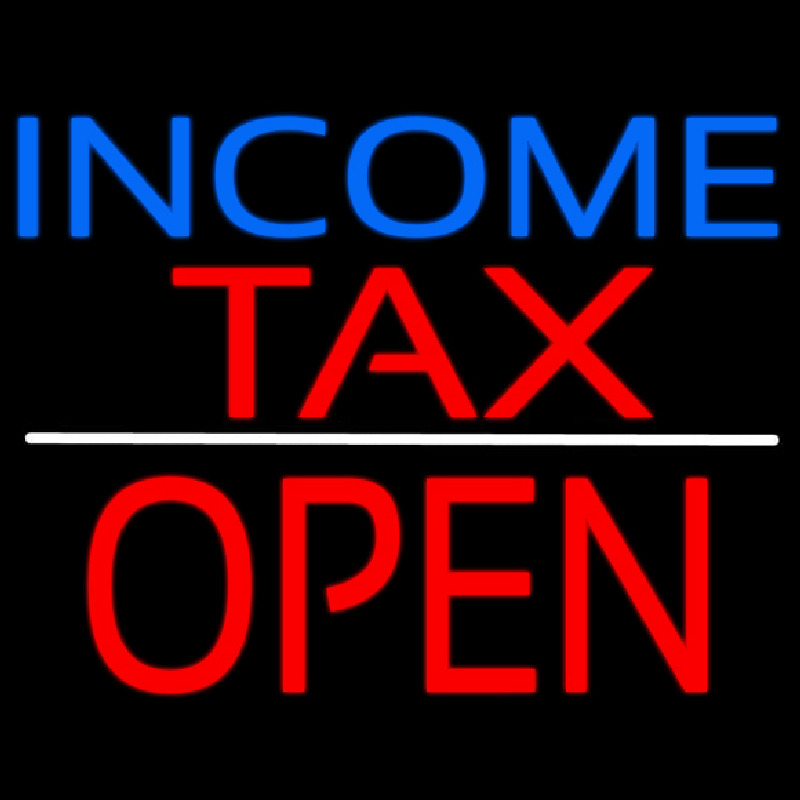 Blue Income Red Ta  Block Open Neonreclame