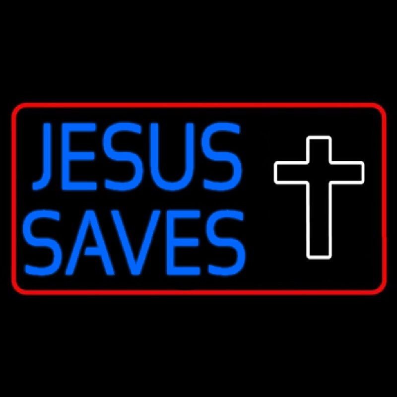 Blue Jesus Saves White Cross Neonreclame