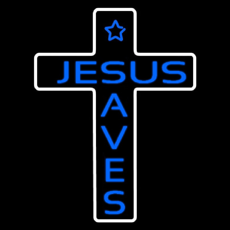 Blue Jesus Saves White Cross With Border Neonreclame