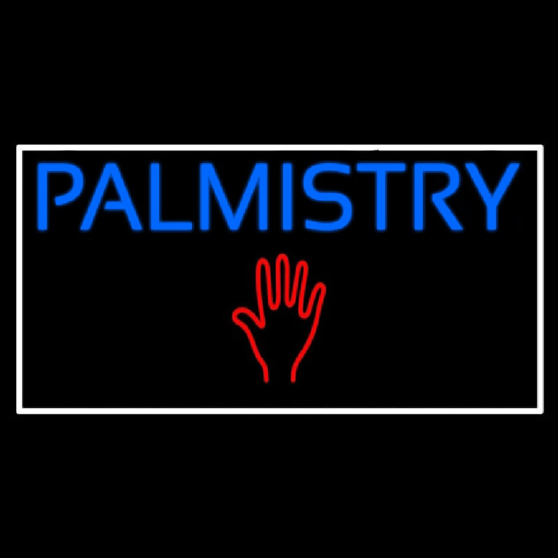 Blue Palmistry Red Palm White Border Neonreclame