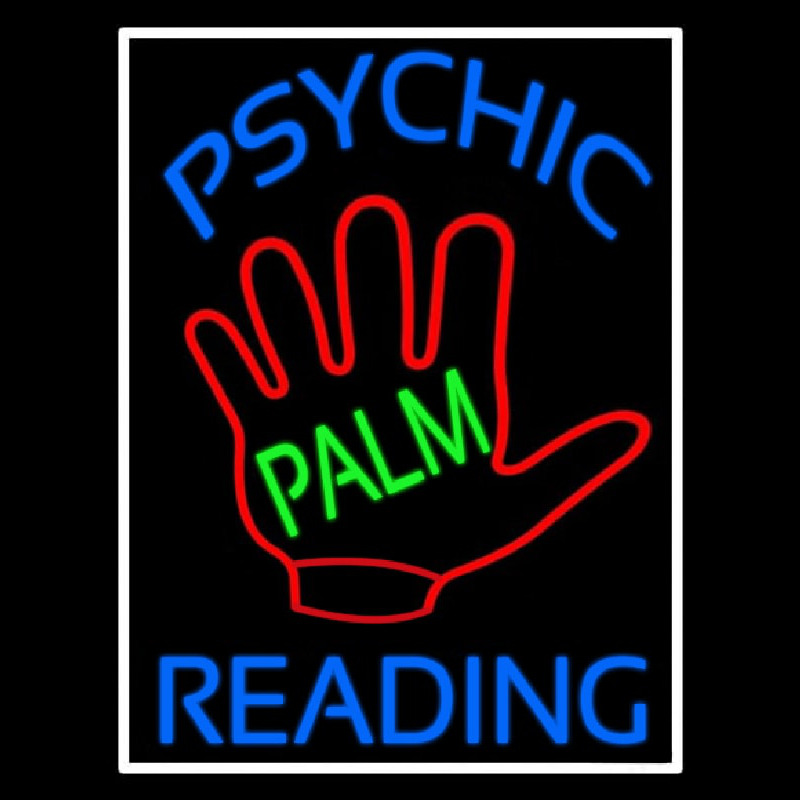 Blue Psychic Reading With Green Palm Neonreclame