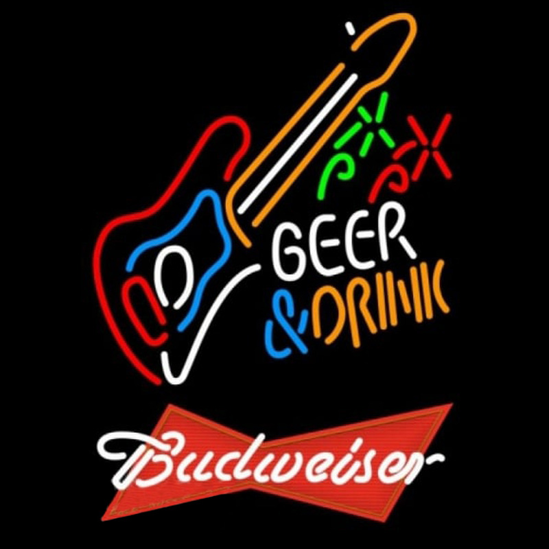 Budweiser Red And Drink Guitar Beer Sign Neonreclame