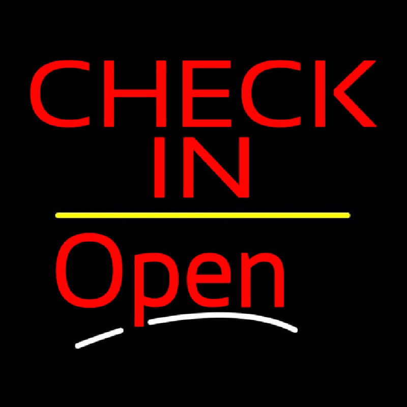 Check In Open Yellow Line Neonreclame