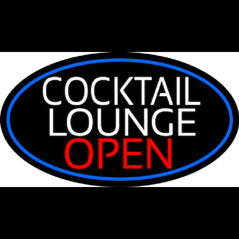 Cocktail Lounge Open Oval With Blue Border Neonreclame