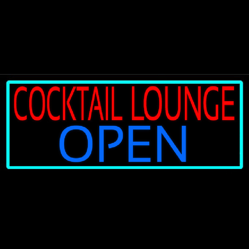 Cocktail Lounge Open With Turquoise Border Neonreclame