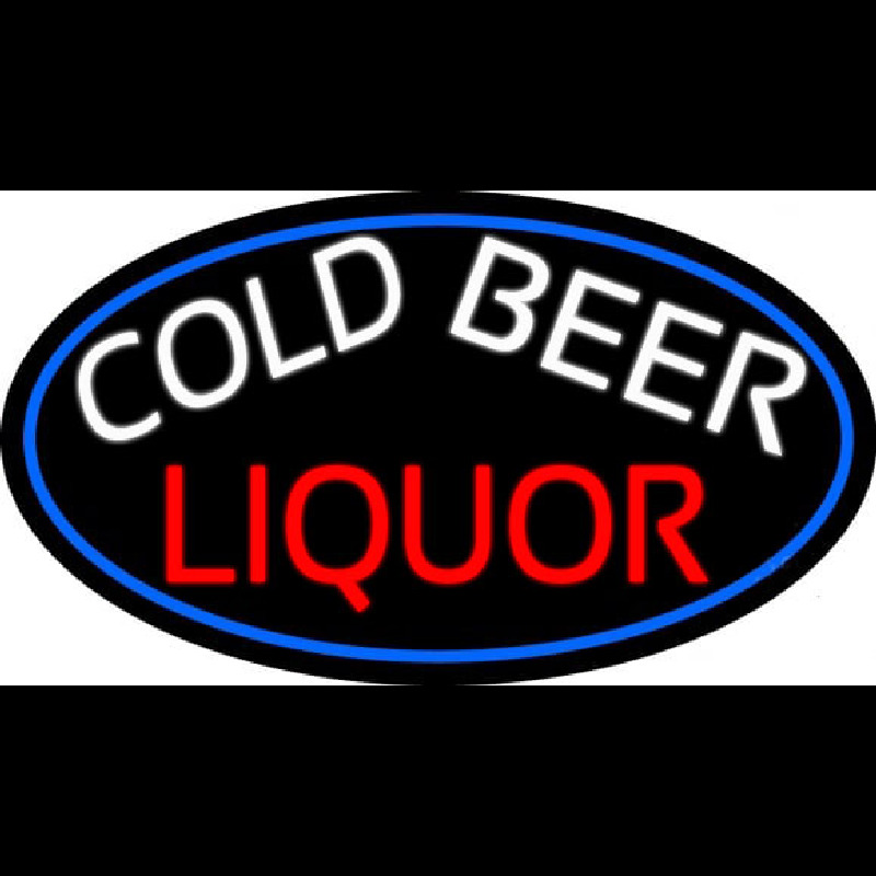 Cold Beer Liquor Oval With Blue Border Neonreclame