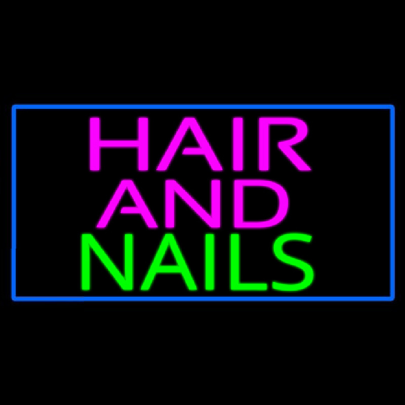 Cursive Hair And Nails With Blue Border Neonreclame