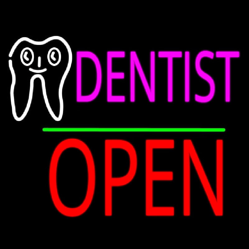 Dentist Logo Block Open Green Line Neonreclame