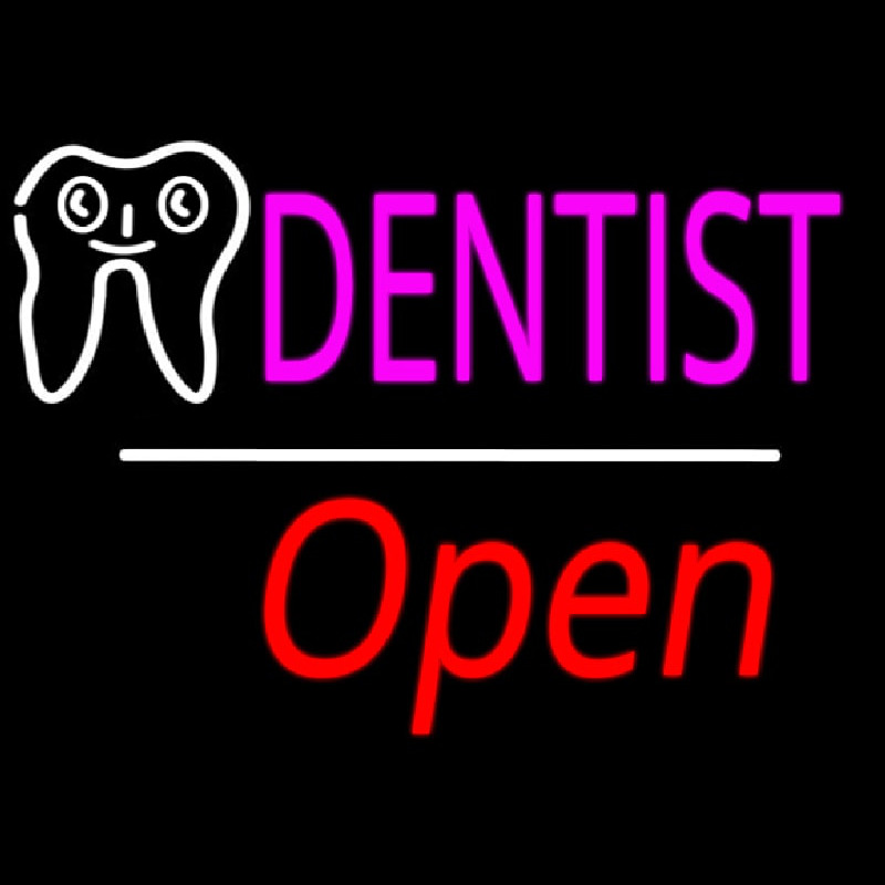 Dentist Logo Open White Line Neonreclame