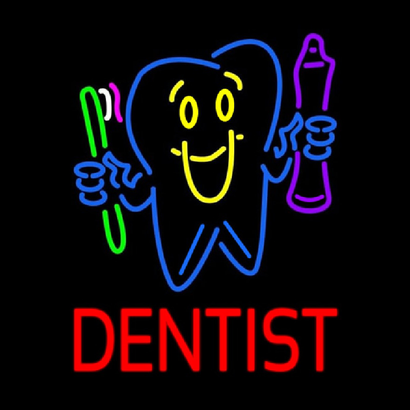 Dentist Tooth Logo With Brush And Paste Neonreclame