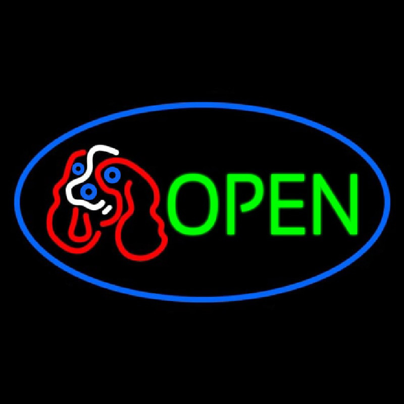 Dog Logo Open Blue Oval Neonreclame