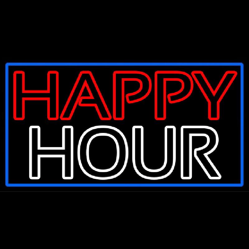 Double Stroke Happy Hour With Blue Border Neonreclame