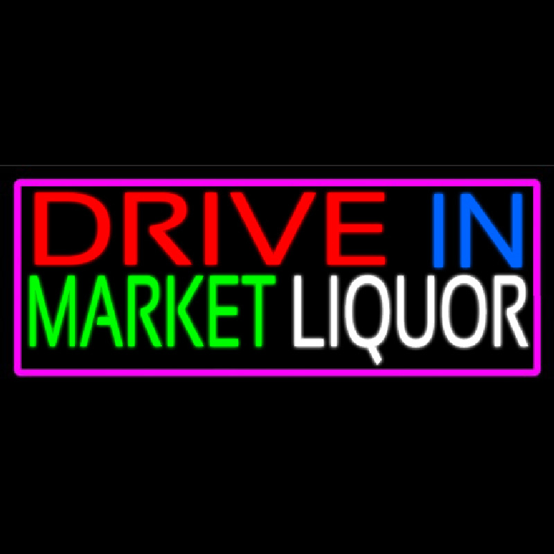 Drive In Market Liquor With Pink Border Neonreclame