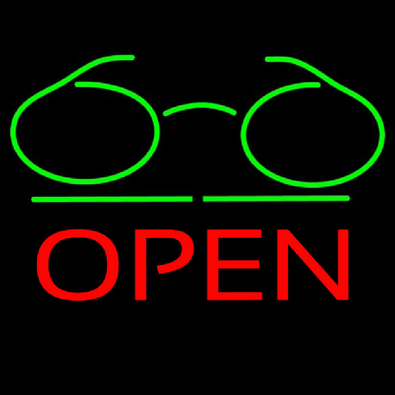 Glasses Logo Block Open Green Line Neonreclame