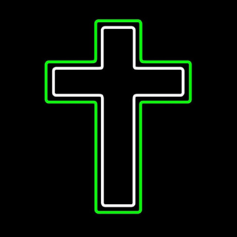 Green And White Christian Cross Neonreclame