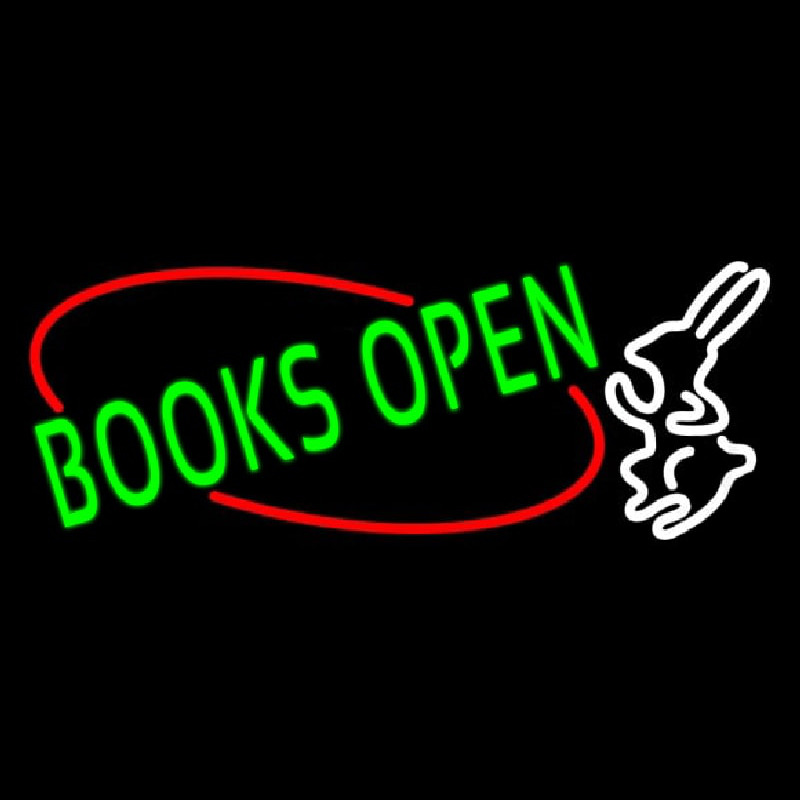 Green Books With Rabbit Logo Open Neonreclame