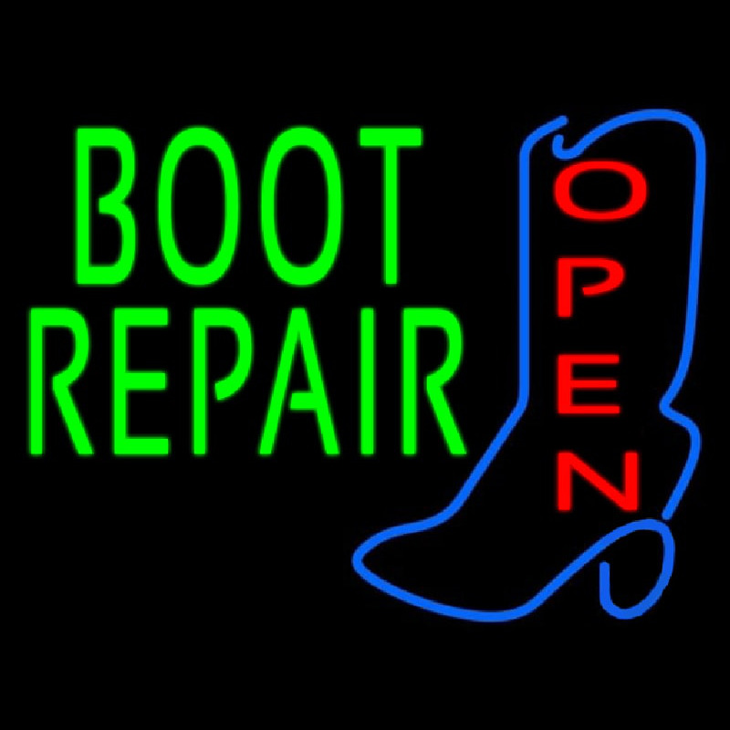 Green Boot Repair With Logo Open Neonreclame