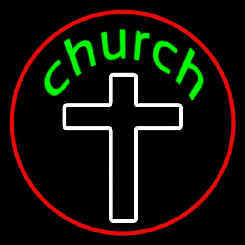 Green Church With Cross Neonreclame