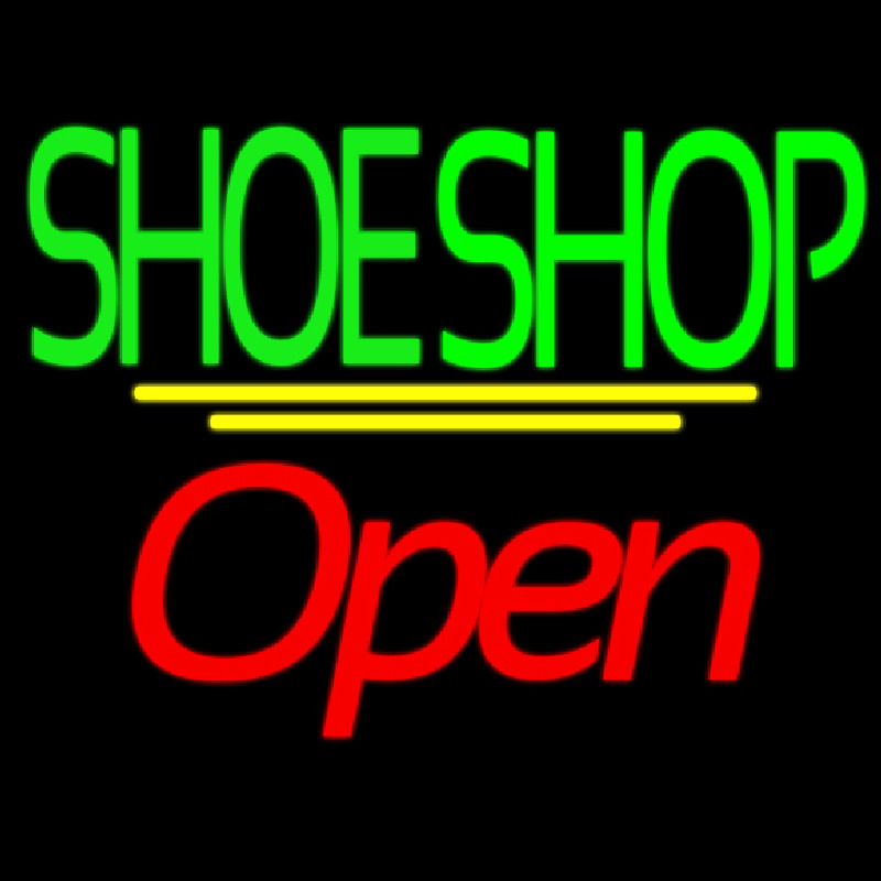 Green Double Stroke Shoe Shop Open Neonreclame