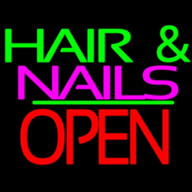 Green Hair And Nails Pink Block Open Neonreclame