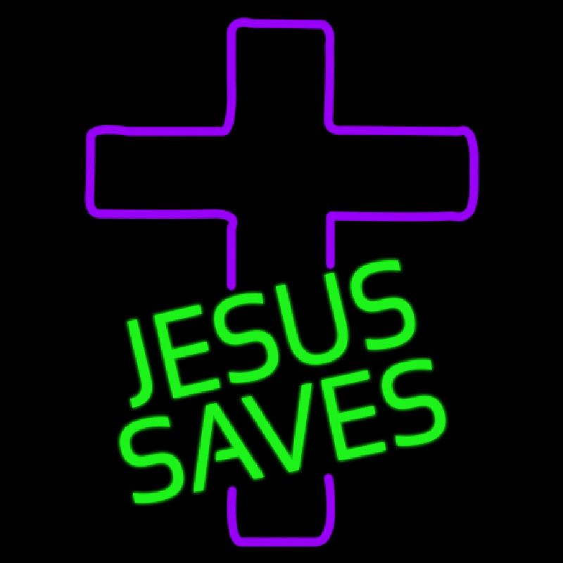 Green Jesus Saves Purple Cross Neonreclame