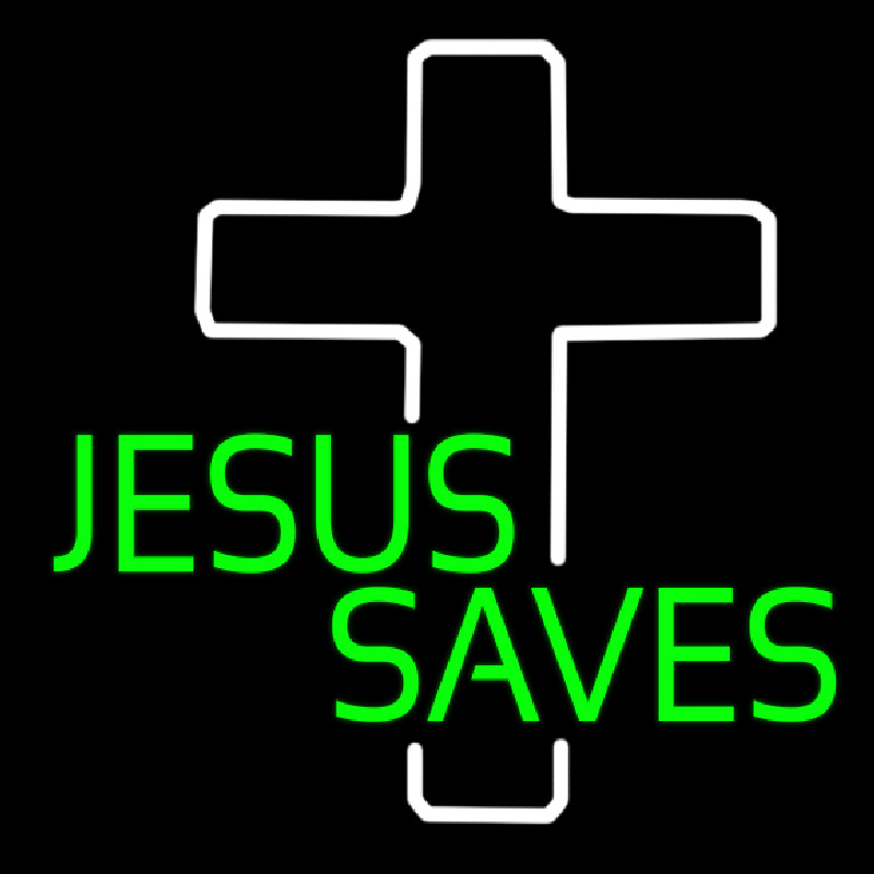 Green Jesus Saves White Cross Neonreclame