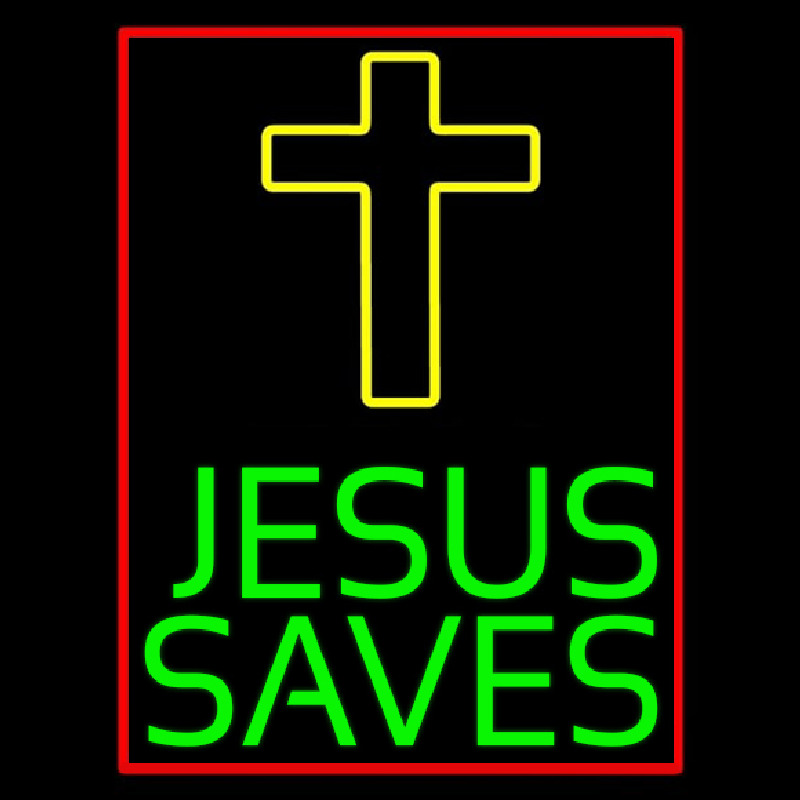 Green Jesus Saves Yellow Cross Neonreclame