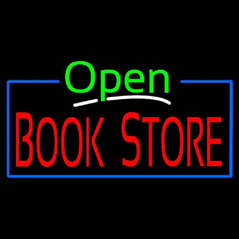 Green Open Book Store Blue Border Neonreclame