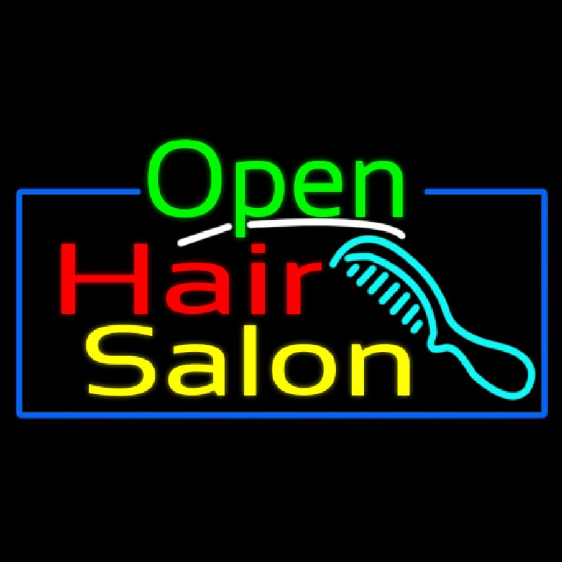 Green Open Hair Salon With Blue Border Neonreclame