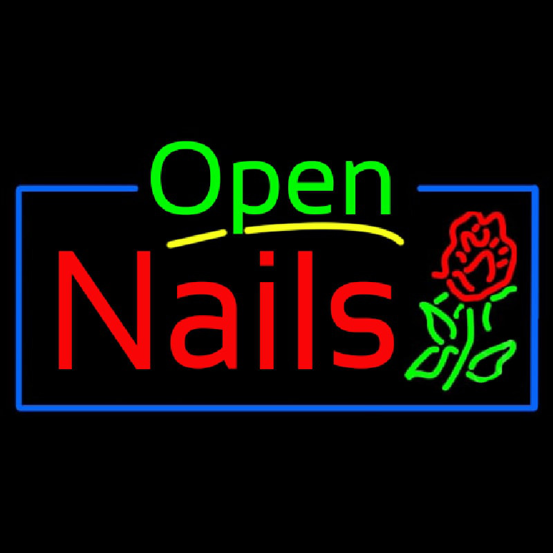 Green Open Nails Flower Logo Neonreclame