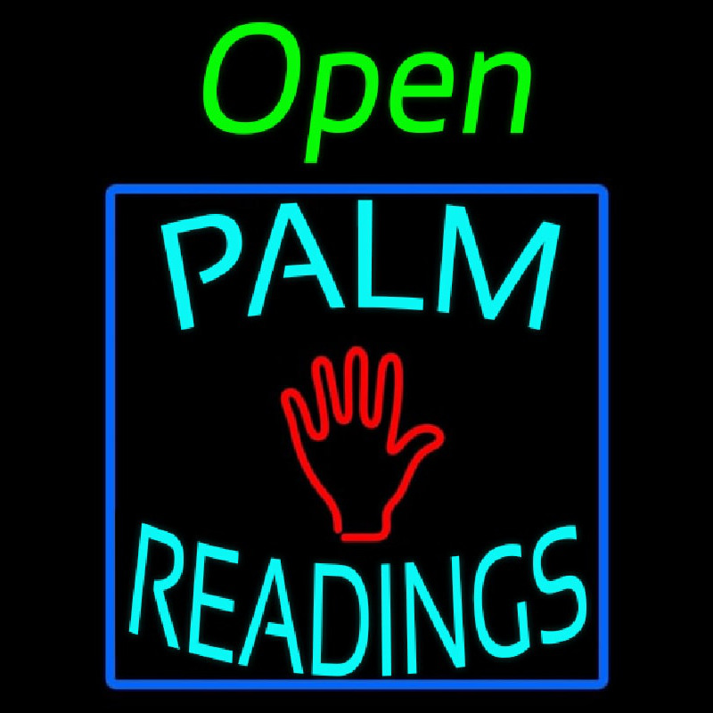 Green Open Turquoise Palm Readings Blue Border Neonreclame