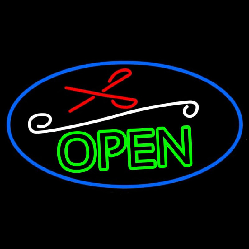 Green Open With Scissor Neonreclame