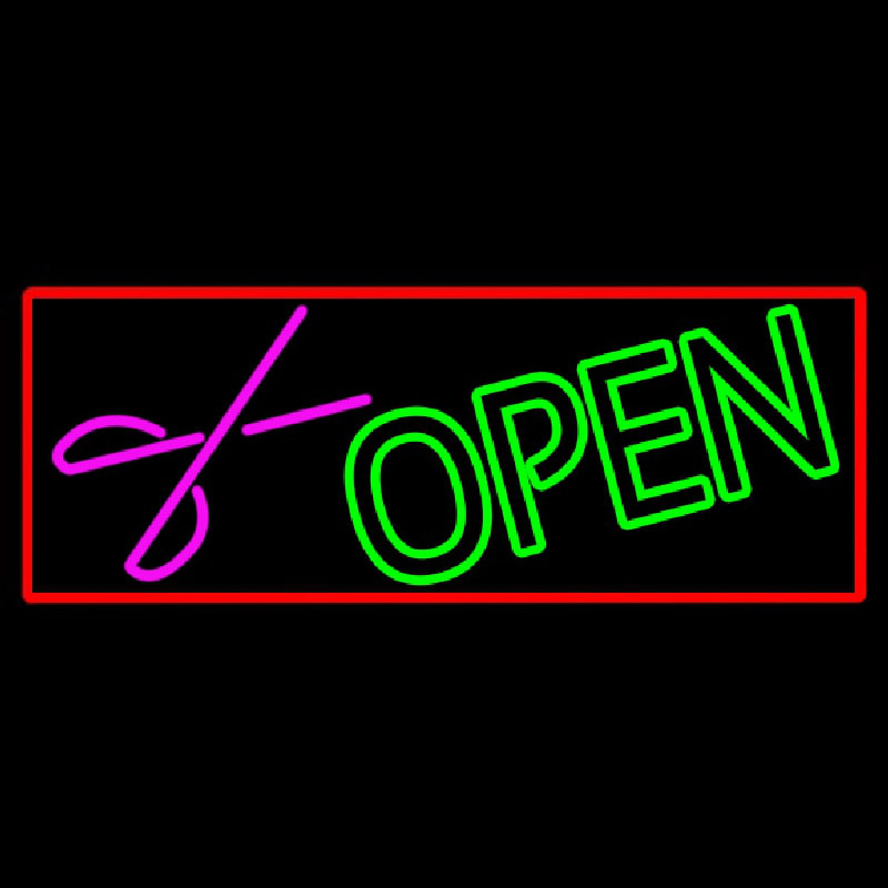 Green Open With Scissor Neonreclame