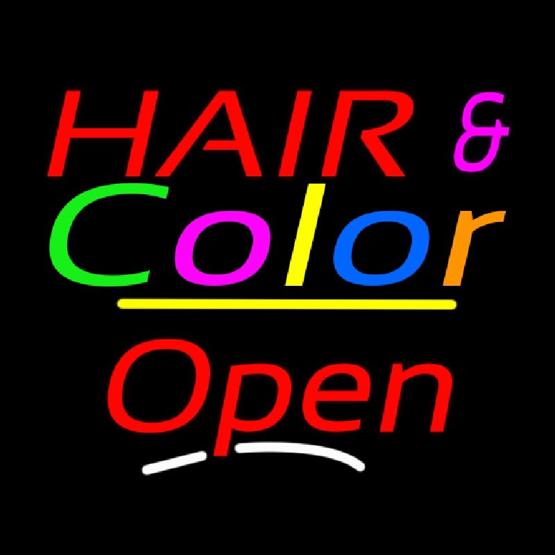 Hair And Color Open Yellow Line Neonreclame