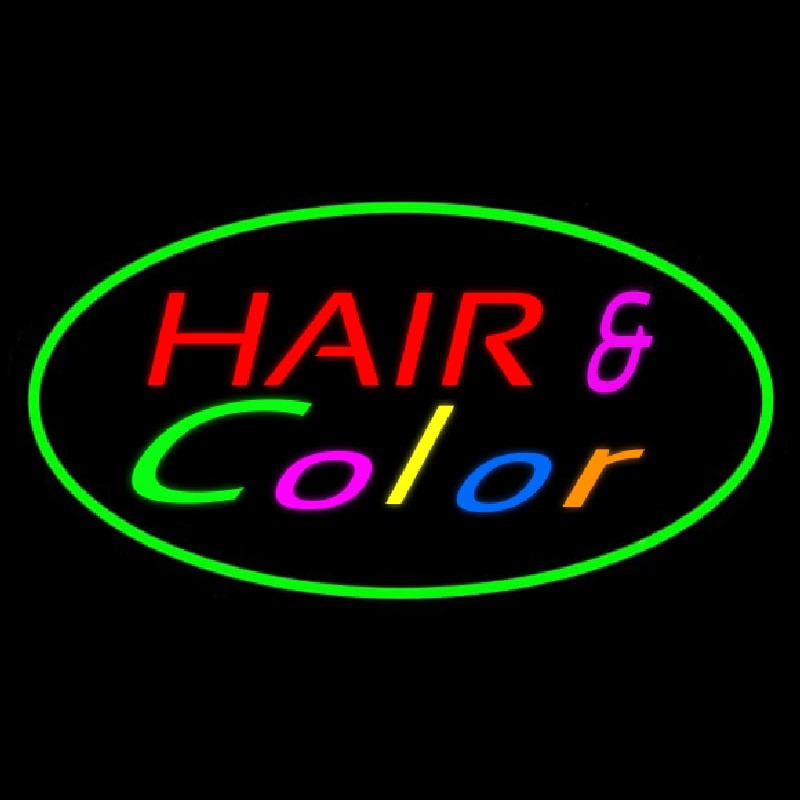 Hair And Color Oval Green Neonreclame