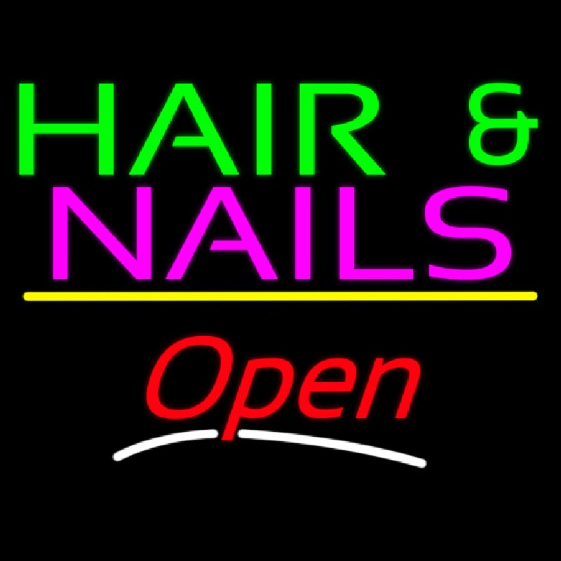 Hair And Nails Open Yellow Line Neonreclame