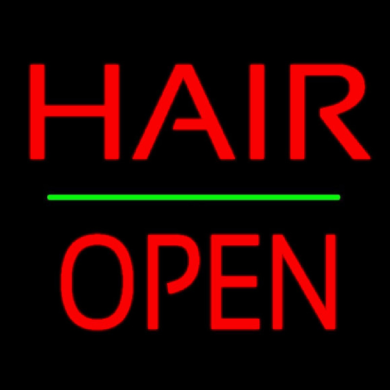 Hair Block Open Green Line Neonreclame