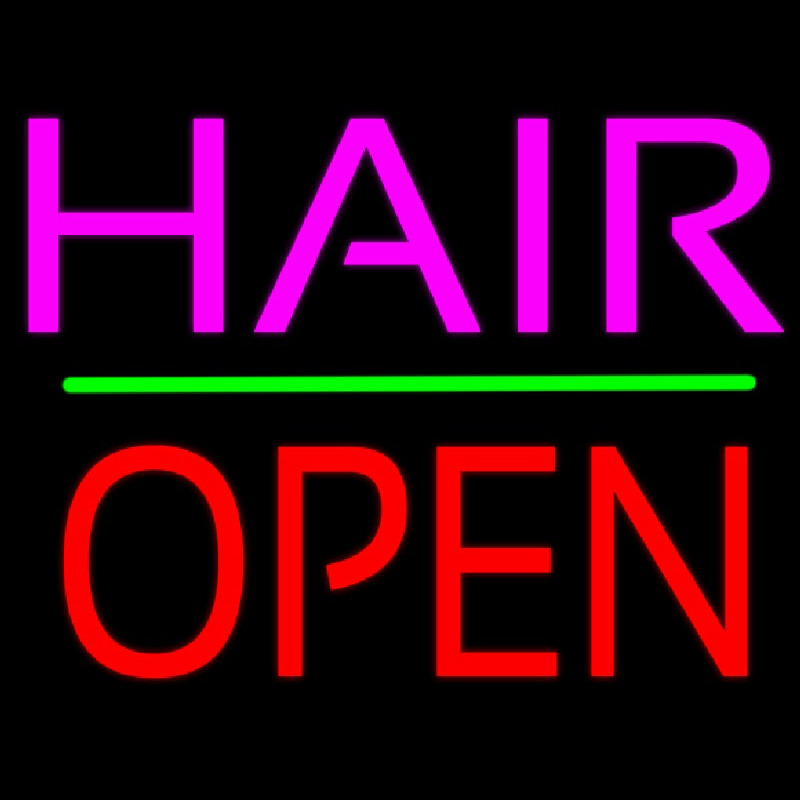 Hair Block Open Green Line Neonreclame