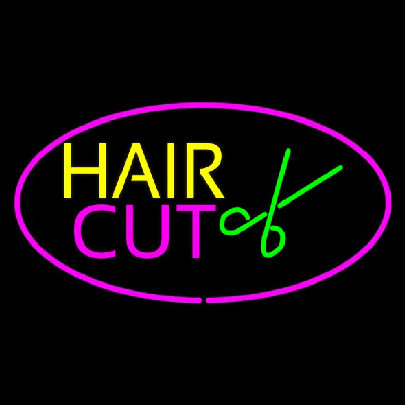 Hair Cut Logo Oval Pink Neonreclame