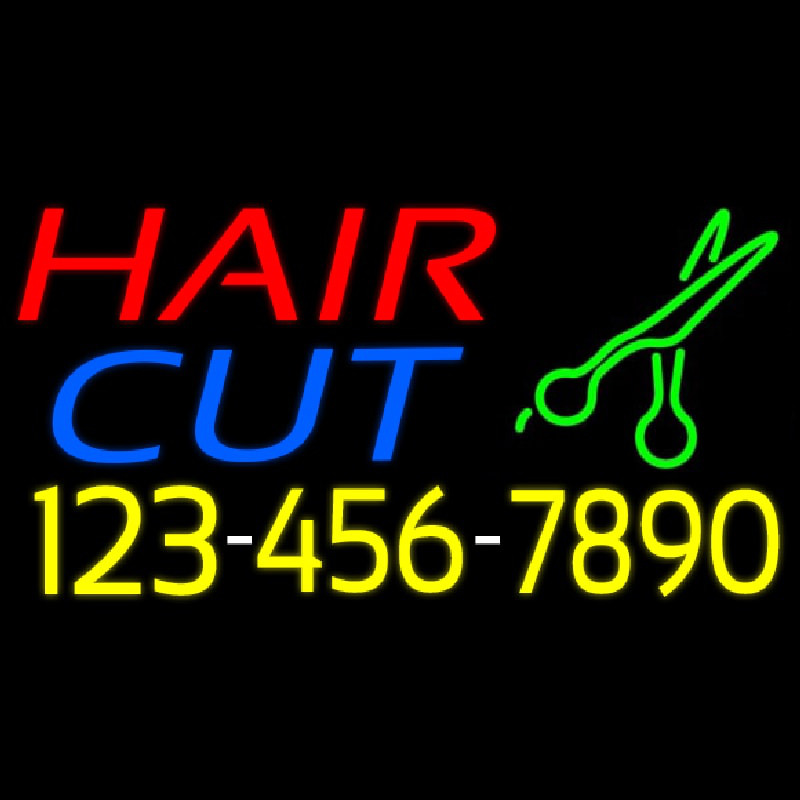 Hair Cut With Number And Scissor Neonreclame